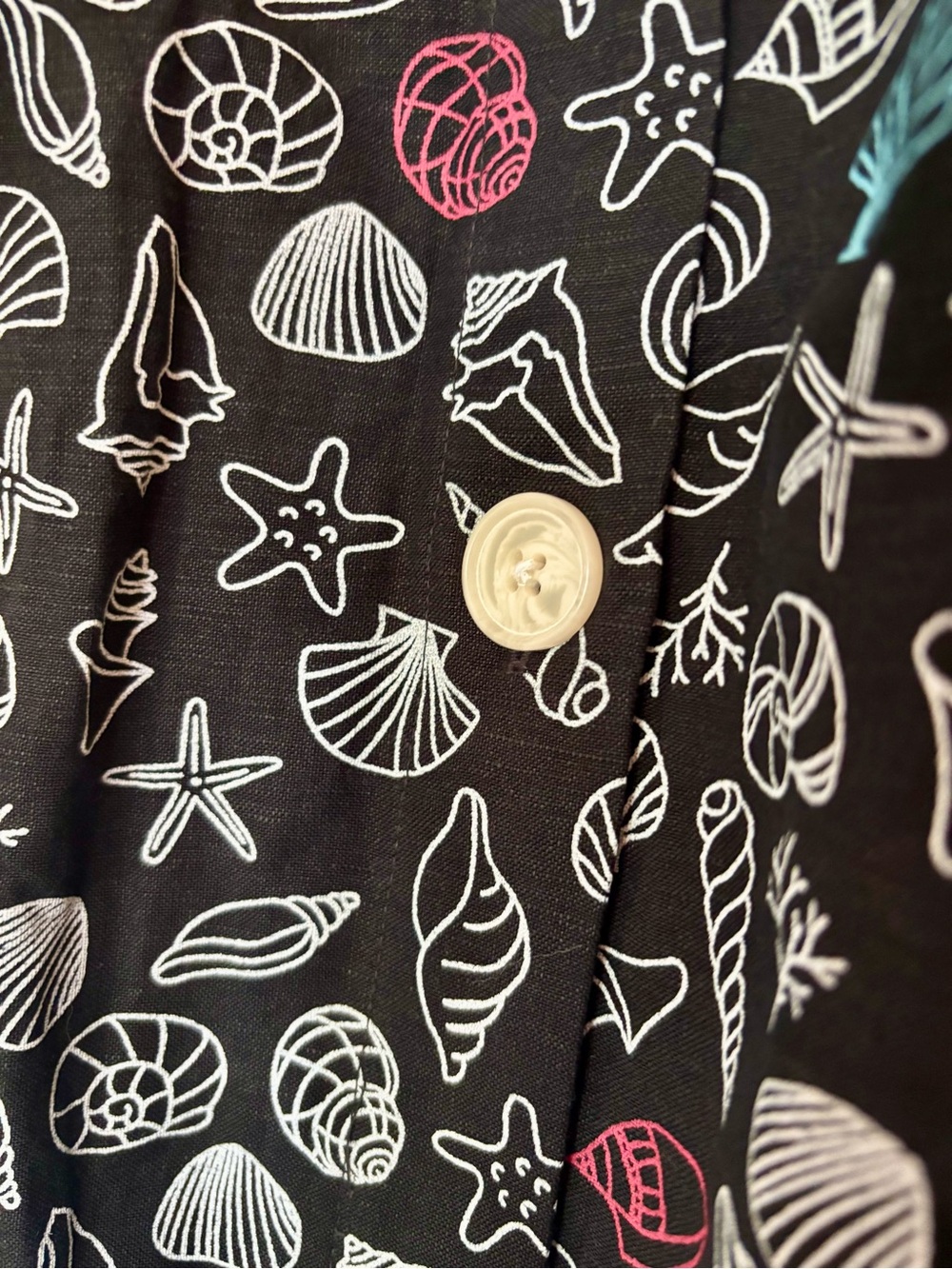 ModCloth Black Seashell Print A-Line Skirt with White Buttons - Picture 4 of 13